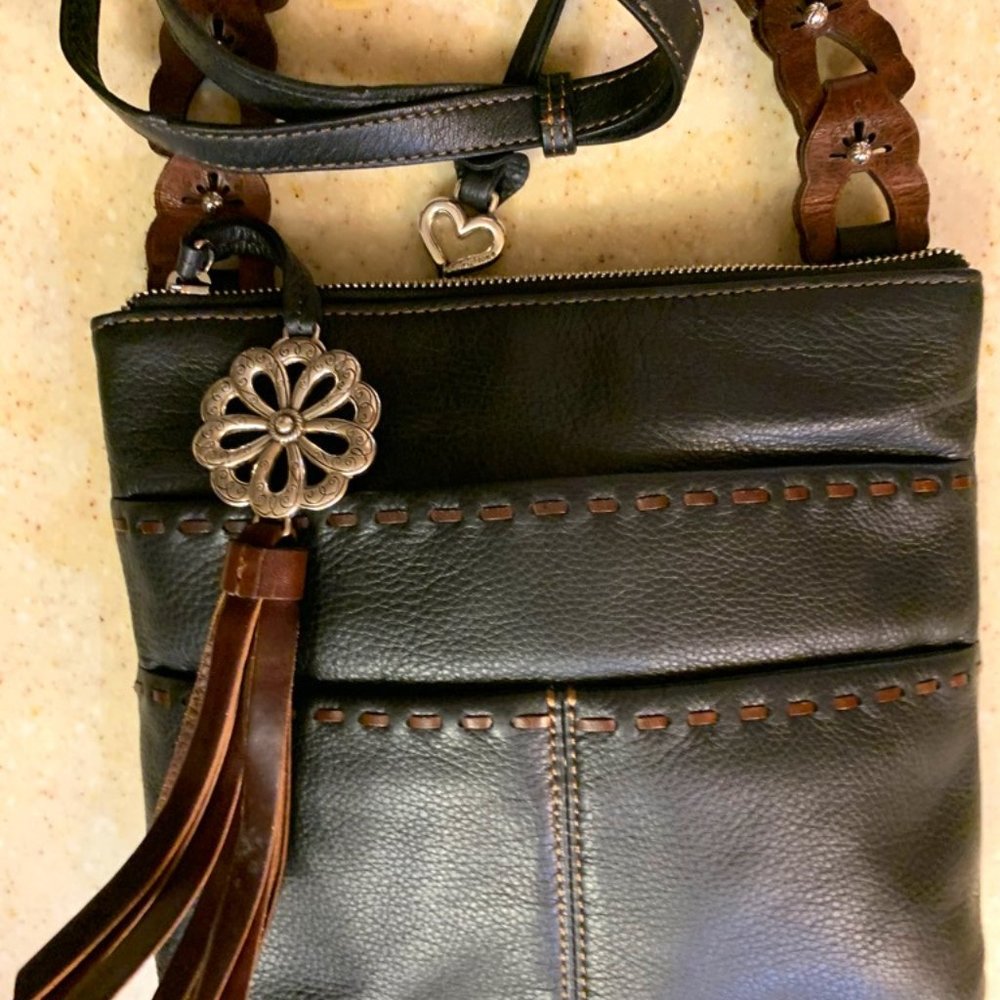 EUC Brighton black leather bag, 10 1/4" W 9" L